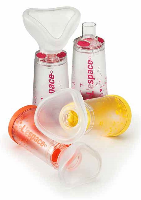 Camera distanziatrice per erogatori spray predosati l - espace 220ml per neonati spazio morto 34ml con maschera valvola inspirazione 2 valvole espirazione codice colore arancio