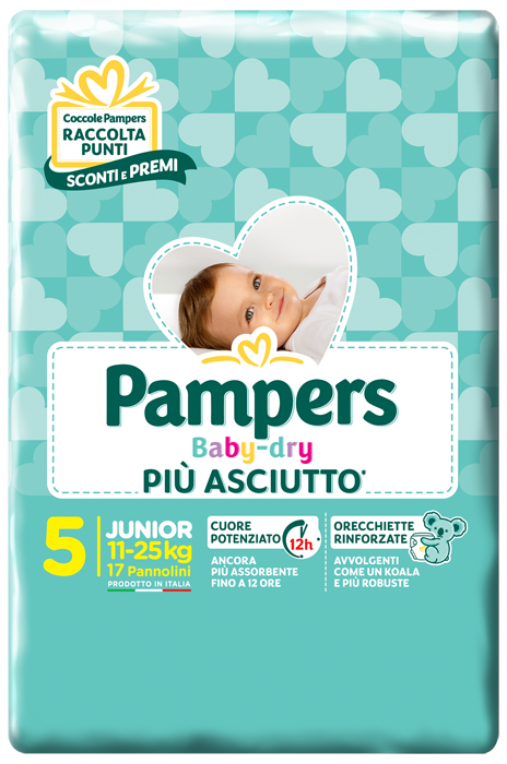 Pannolini per bambini pampers baby dry downcount no flash junior 17 pezzi
