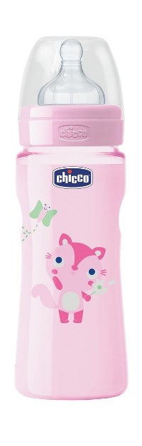 Chicco biberon well being colorato in polipropilene girl da 330 ml fast silicone