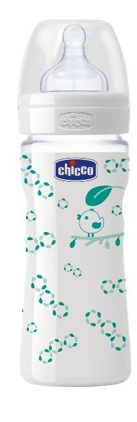 Chicco biberon well being in vetro decorato unisex da 240 ml normal silicone