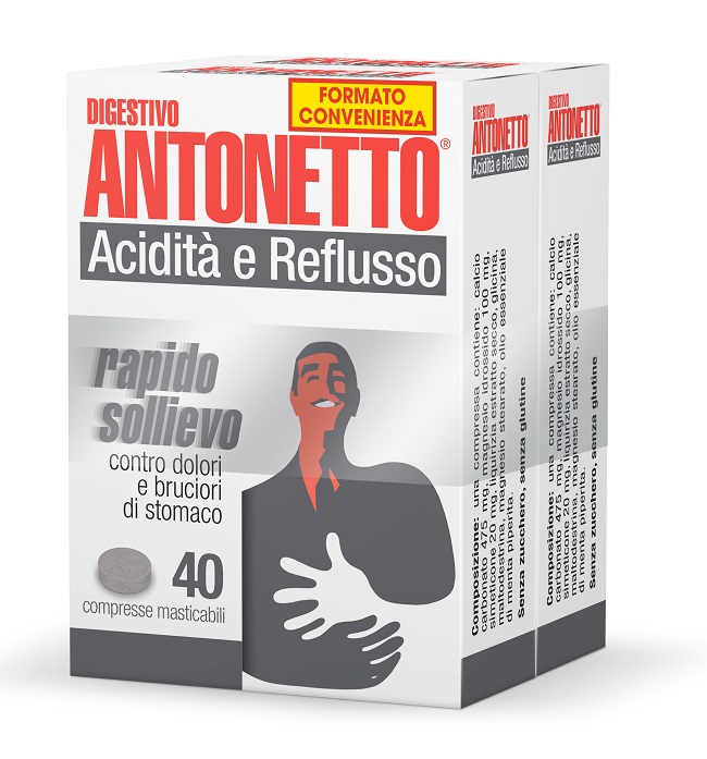 Digestivo antonetto acidita - e reflusso 80 compresse masticabili 2 astucci da 40 compresse