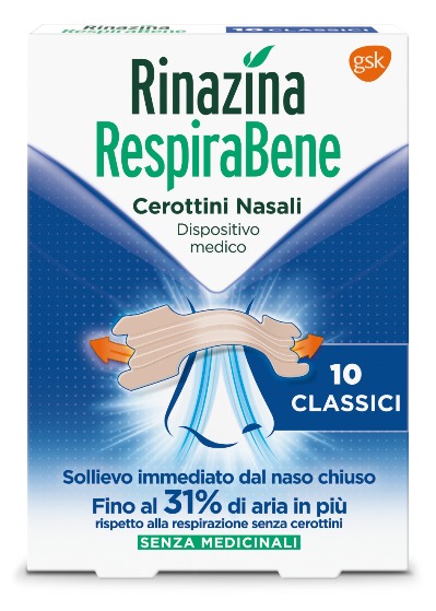 Rinazina respirabene cerotti nasali classici carton 10 pezzi