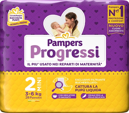 Pampers progressi mini pannolino 2 3-6kg 30 pezzi