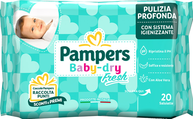 Salviettine umidificate pampers baby fresh 30% + consistente 20 pezzi