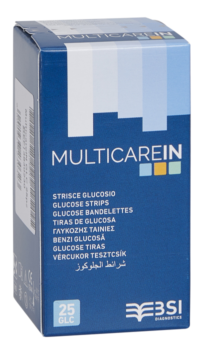 Strisce misurazione glicemia multicare in glucosio elettrodo 25 pezzi