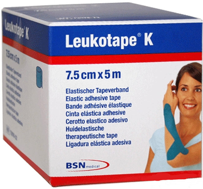 Benda adesiva leukotape k per taping fisioterapico larghezza 7,5 cm lunghezza 5 m color rosso in rotolo