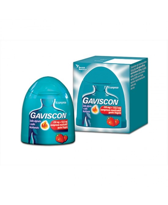 Gaviscon 250 mg + 133,5 mg compressa masticabile gusto fragola - 16 compresse in contenitore con tappo a scatto