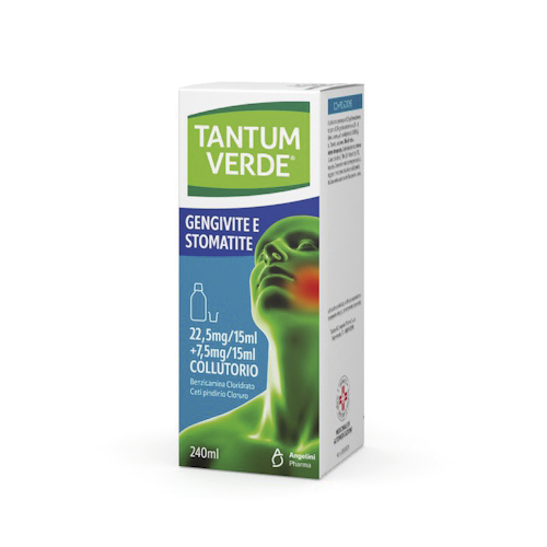 Tantum verde gengivite e stomatite 22,5 mg/15 ml + 7,5 mg/15 ml collutorio - 1 flacone 240 ml